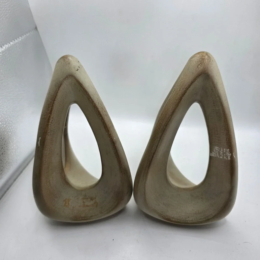 Vintage MCM Sculptural Triangle Bookends Pair Stone Composite Atomic Modernist